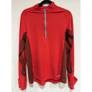 Pantagonia Women's LARGE  Athleisure  1/4 Zip L/S Thumbhole Top ‎ Mesh Back RED